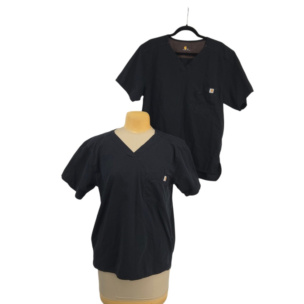 Carhartt Scrub Tops Mens M Lot 2 Black V-Neck Short Sleeve Workwear Healthcare